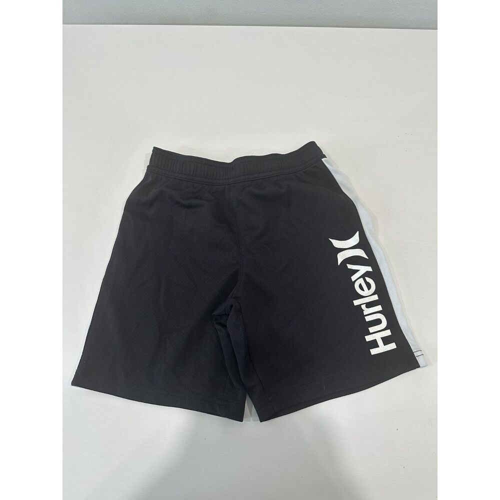 Hurley Boys Black Athletic Shorts White Logo Performance Activewear